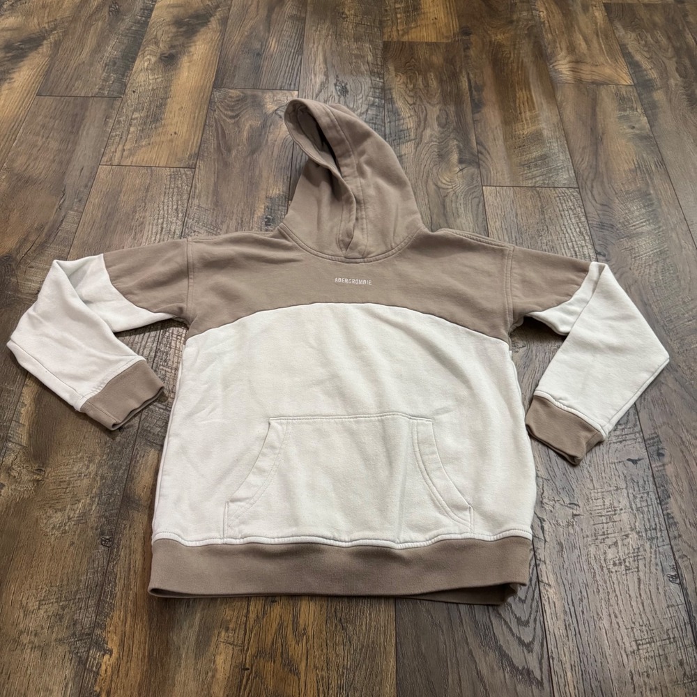 Abercrombie‎ Kids Relaxed Fit Colorblock Hoodie Tan Cream Size 11/12 Pullover